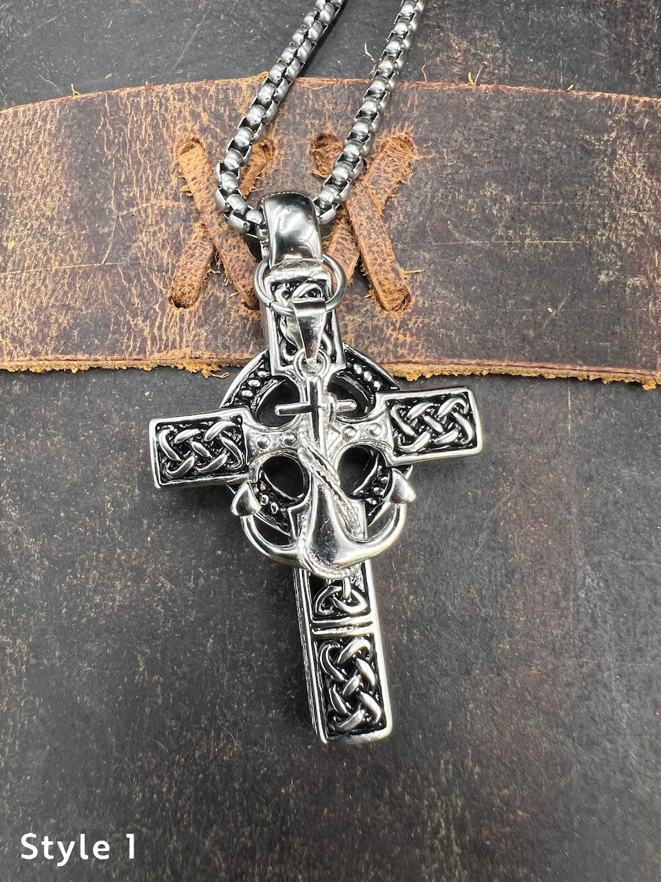 Celtic Fusion - Cross & Nautical Anchor Necklace - Motif Metalworks