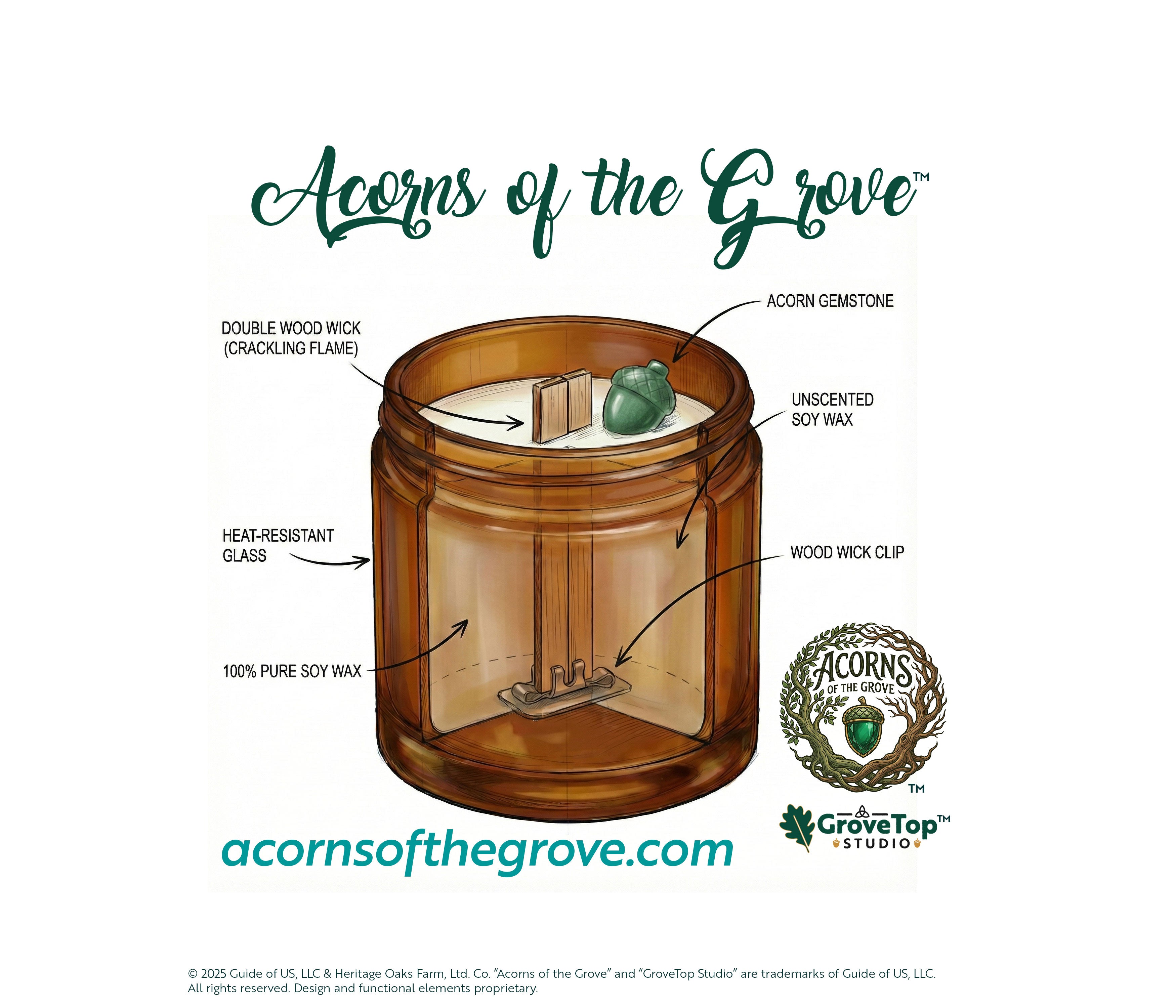 Acorns of the Grove Candle - Soy Candles with a Gem