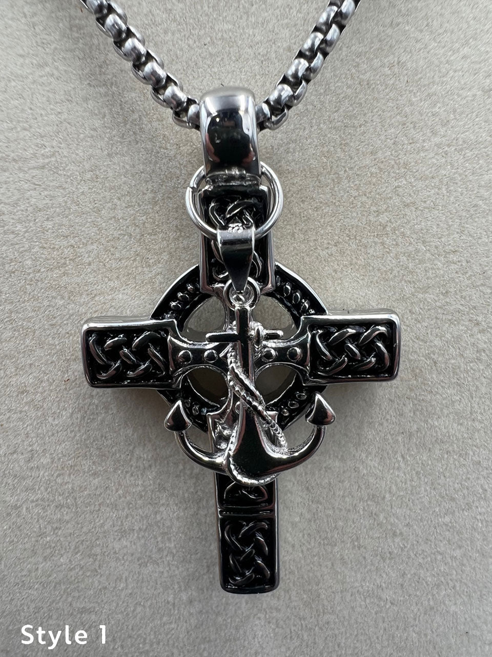 Celtic Fusion - Cross & Nautical Anchor Necklace - Motif Metalworks
