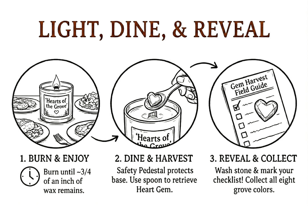 Hearts of the Grove Dinner Candle - Soy Candles with a Hidden Gem - Motif Metalworks